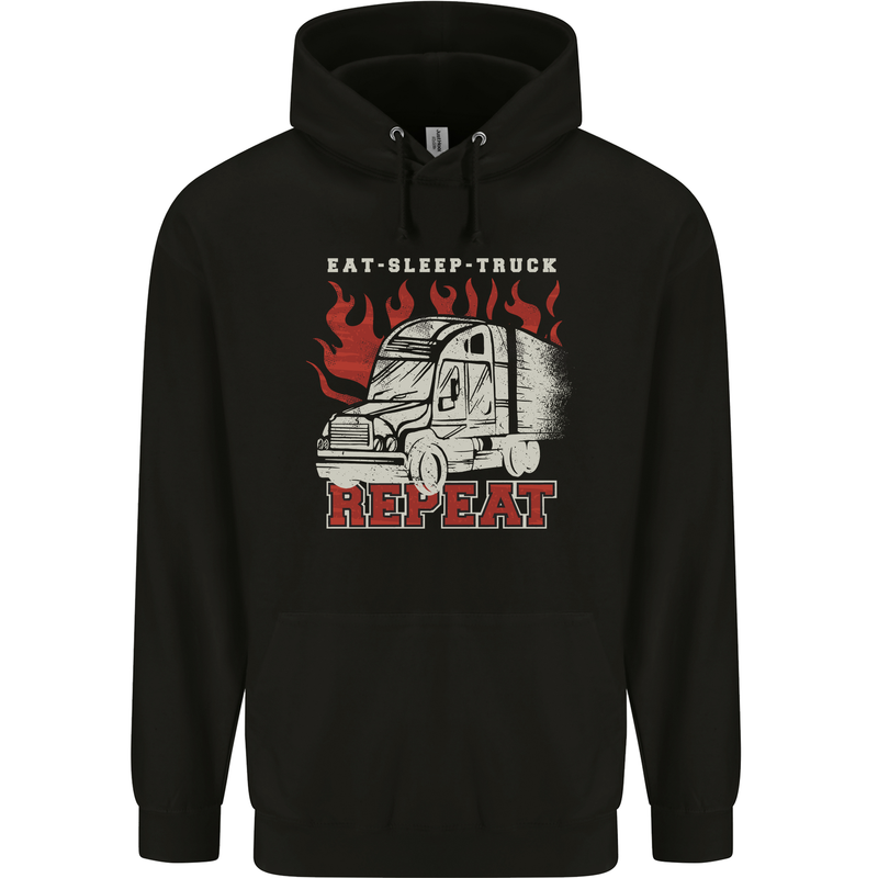 Lorry Driver Eat Sleep Truck Trucker Childrens Kids Hoodie Black