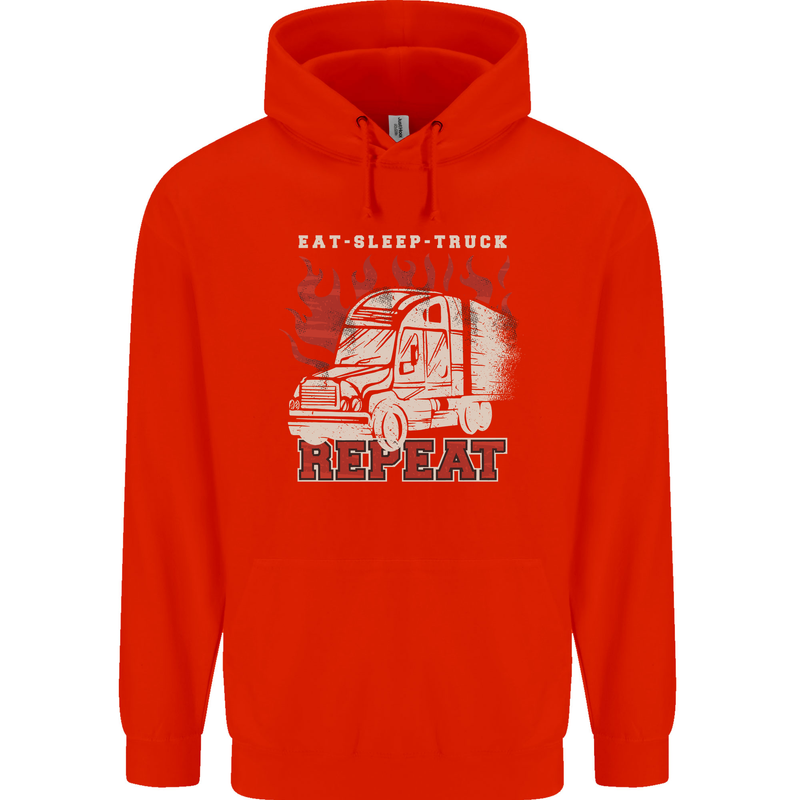 Lorry Driver Eat Sleep Truck Trucker Childrens Kids Hoodie Bright Red