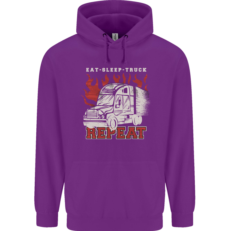 Lorry Driver Eat Sleep Truck Trucker Childrens Kids Hoodie Purple
