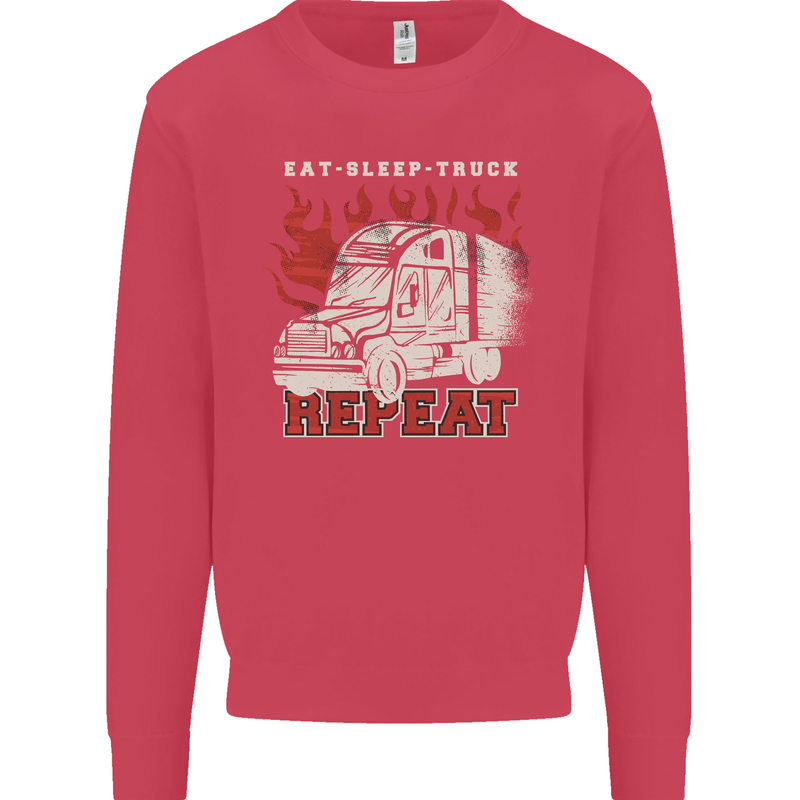 Lorry Driver Eat Sleep Truck Trucker Kids Sweatshirt Jumper Heliconia