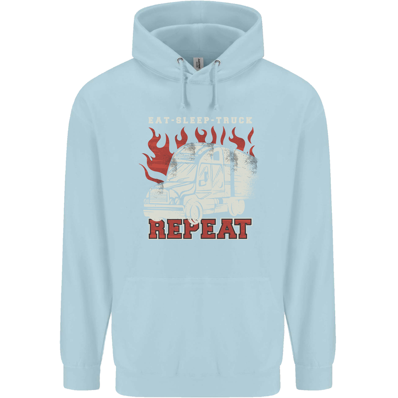 Lorry Driver Eat Sleep Truck Trucker Mens 80% Cotton Hoodie Light Blue
