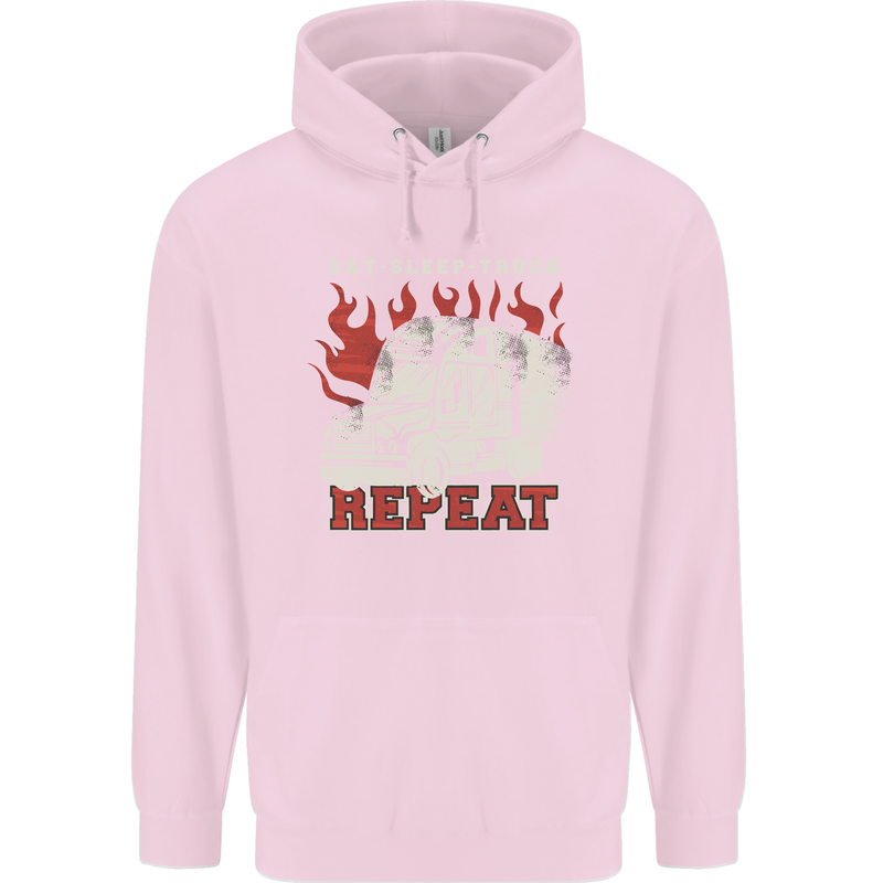 Lorry Driver Eat Sleep Truck Trucker Mens 80% Cotton Hoodie Light Pink