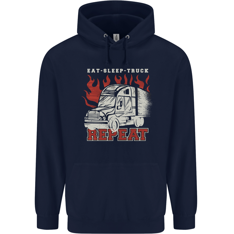 Lorry Driver Eat Sleep Truck Trucker Mens 80% Cotton Hoodie Navy Blue