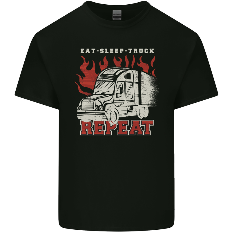 Lorry Driver Eat Sleep Truck Trucker Mens Cotton T-Shirt Tee Top Black