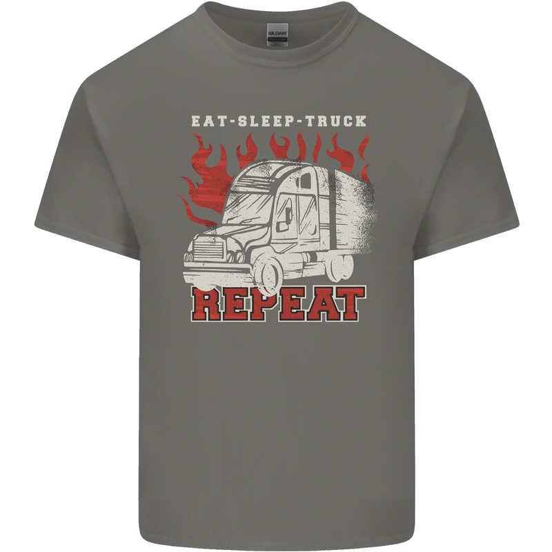 Lorry Driver Eat Sleep Truck Trucker Mens Cotton T-Shirt Tee Top Charcoal