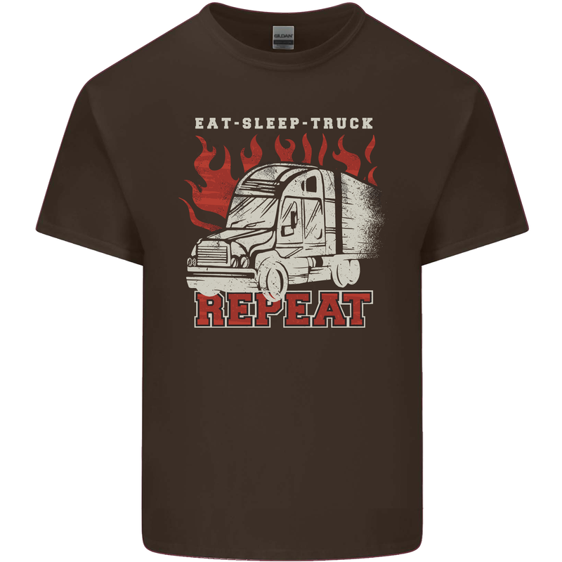 Lorry Driver Eat Sleep Truck Trucker Mens Cotton T-Shirt Tee Top Dark Chocolate