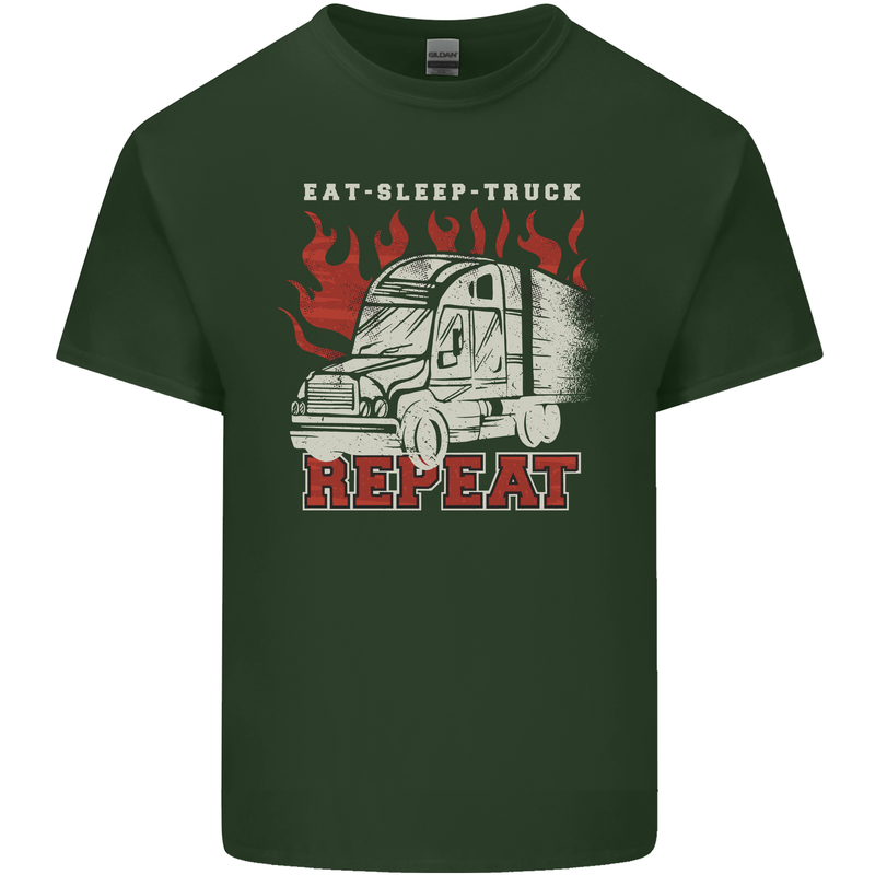 Lorry Driver Eat Sleep Truck Trucker Mens Cotton T-Shirt Tee Top Forest Green