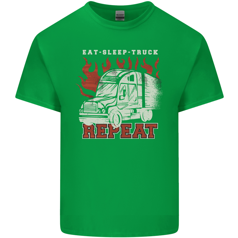 Lorry Driver Eat Sleep Truck Trucker Mens Cotton T-Shirt Tee Top Irish Green