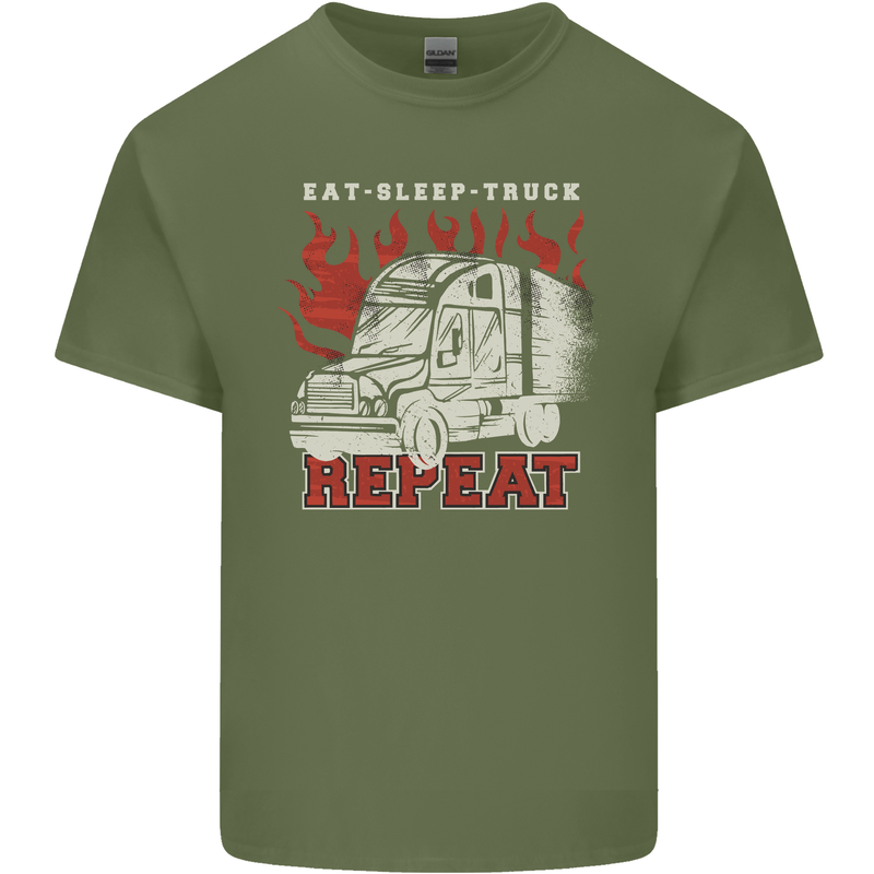 Lorry Driver Eat Sleep Truck Trucker Mens Cotton T-Shirt Tee Top Military Green