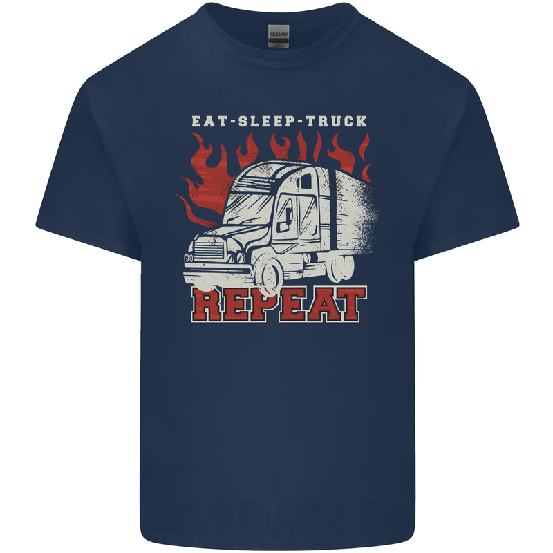 Lorry Driver Eat Sleep Truck Trucker Mens Cotton T-Shirt Tee Top Navy Blue