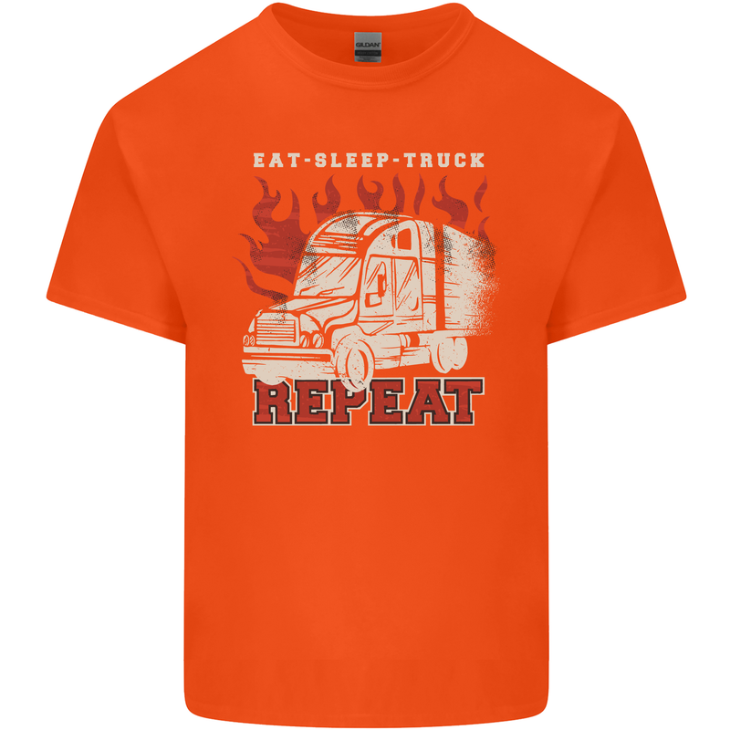 Lorry Driver Eat Sleep Truck Trucker Mens Cotton T-Shirt Tee Top Orange