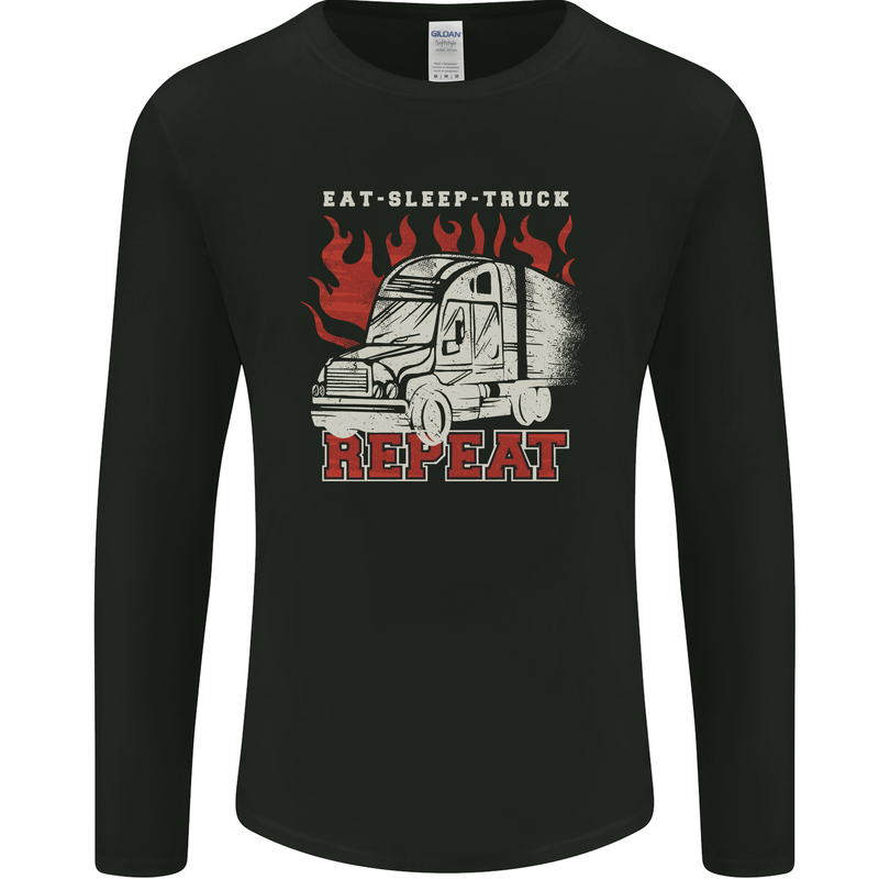 Lorry Driver Eat Sleep Truck Trucker Mens Long Sleeve T-Shirt Black