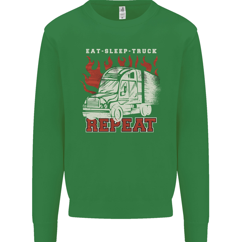 Lorry Driver Eat Sleep Truck Trucker Mens Sweatshirt Jumper Irish Green