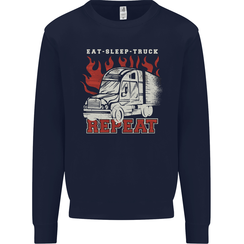 Lorry Driver Eat Sleep Truck Trucker Mens Sweatshirt Jumper Navy Blue