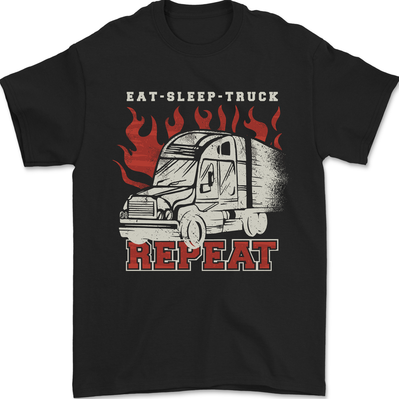 Lorry Driver Eat Sleep Truck Trucker Mens T-Shirt 100% Cotton Black