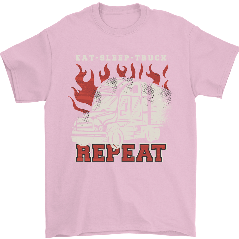 Lorry Driver Eat Sleep Truck Trucker Mens T-Shirt 100% Cotton Light Pink