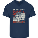 Lorry Driver Eat Sleep Truck Trucker Mens V-Neck Cotton T-Shirt Navy Blue