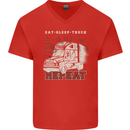 Lorry Driver Eat Sleep Truck Trucker Mens V-Neck Cotton T-Shirt Red