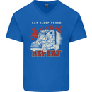 Lorry Driver Eat Sleep Truck Trucker Mens V-Neck Cotton T-Shirt Royal Blue