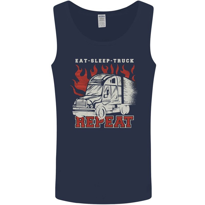 Lorry Driver Eat Sleep Truck Trucker Mens Vest Tank Top Navy Blue