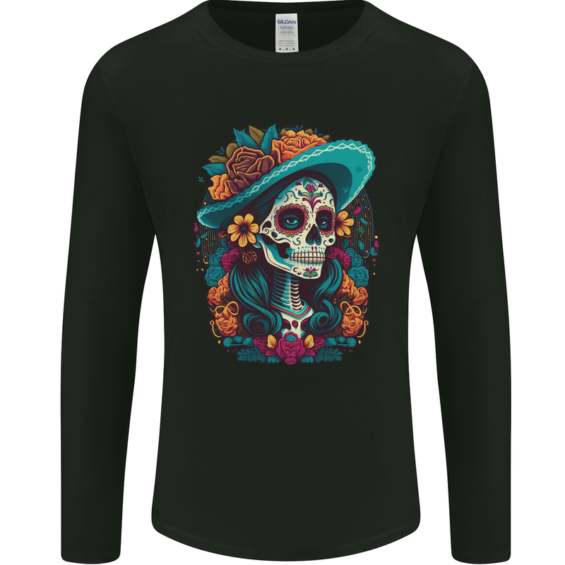 Los Muertos Day of the Dead Sugar Skull Mens Long Sleeve T-Shirt Black