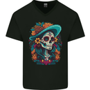 Los Muertos Day of the Dead Sugar Skull Mens V-Neck Cotton T-Shirt Black