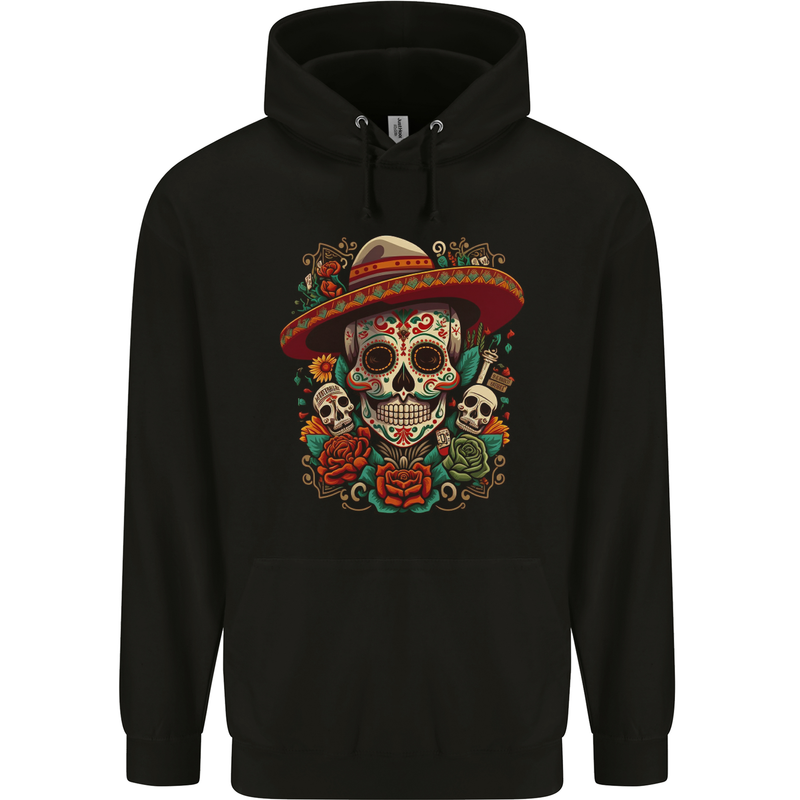 Los Muertow Sugar Skull Day of the Dead Mens 80% Cotton Hoodie Black