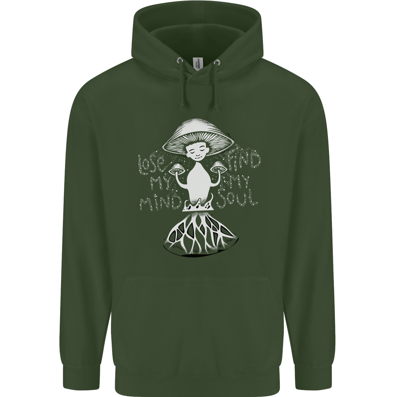 Lose My Mind Magic Mushrooms LSD Trippy Mens 80% Cotton Hoodie Forest Green