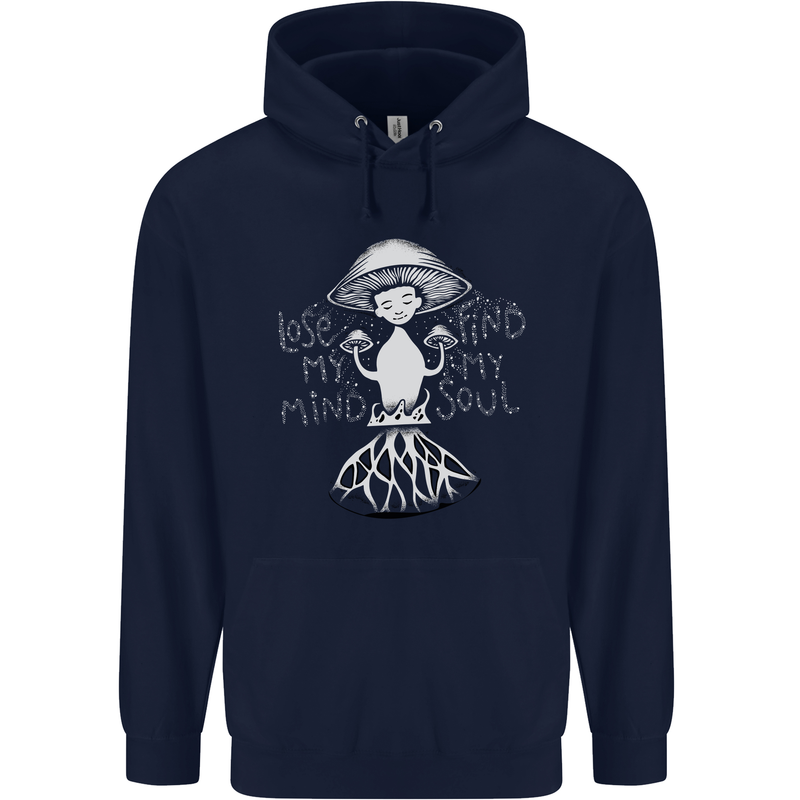 Lose My Mind Magic Mushrooms LSD Trippy Mens 80% Cotton Hoodie Navy Blue