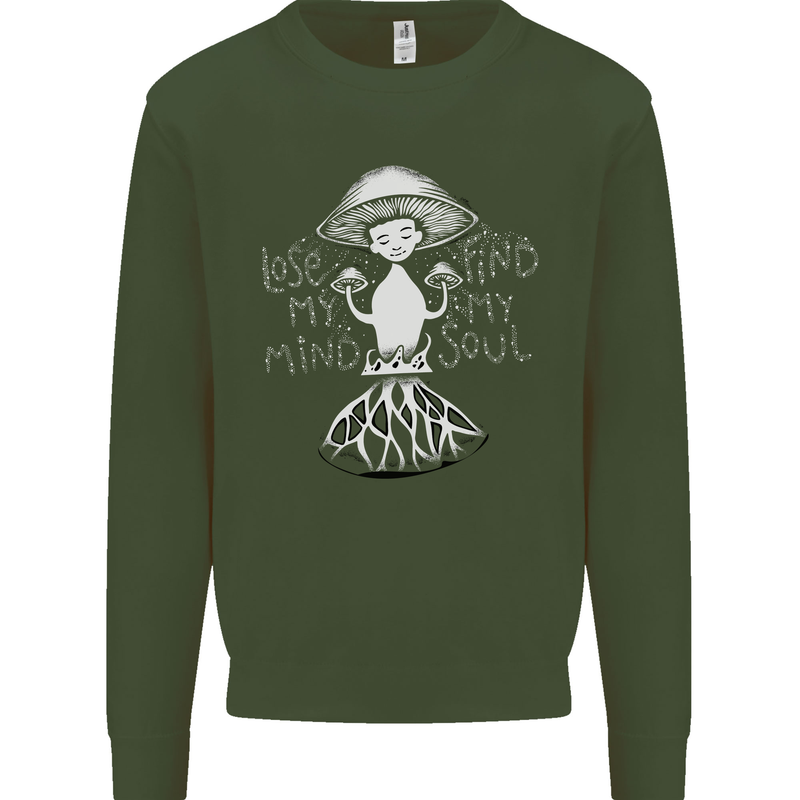 Lose My Mind Magic Mushrooms LSD Trippy Mens Sweatshirt Jumper Forest Green