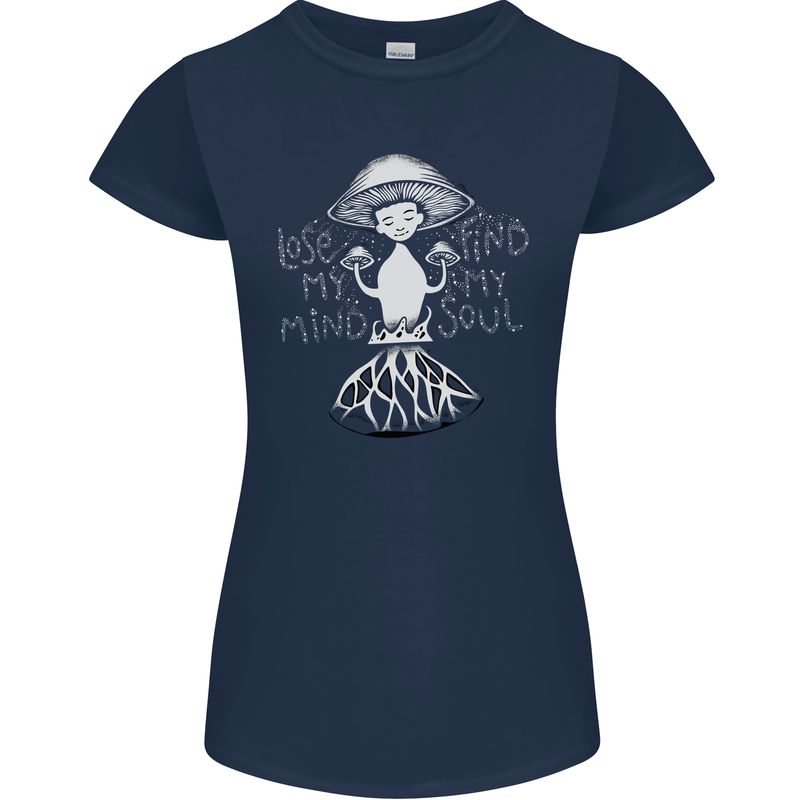 Lose My Mind Magic Mushrooms LSD Trippy Womens Petite Cut T-Shirt Navy Blue