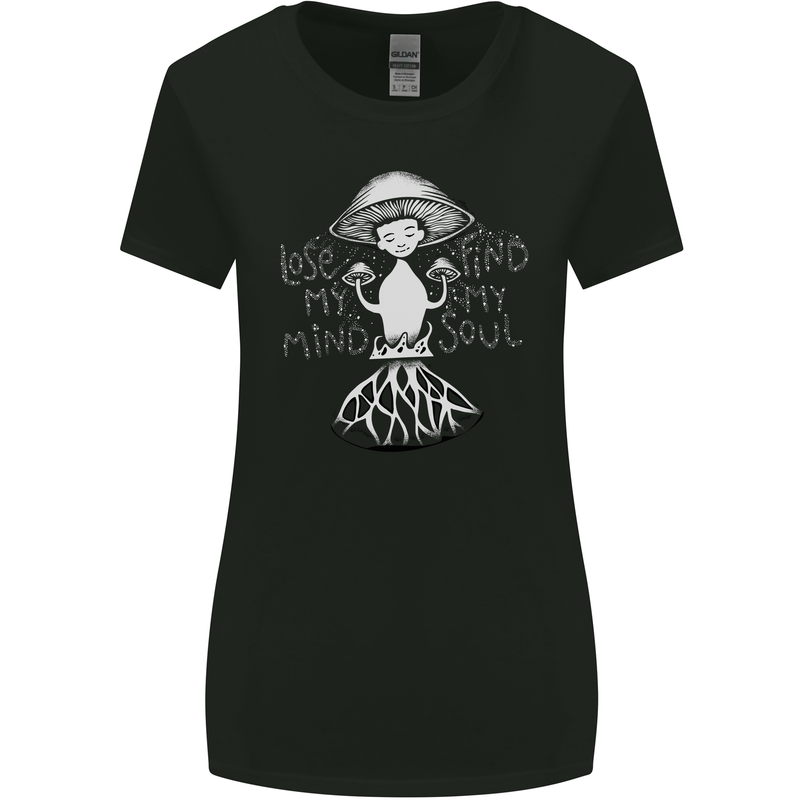 Lose My Mind Magic Mushrooms LSD Trippy Womens Wider Cut T-Shirt Black