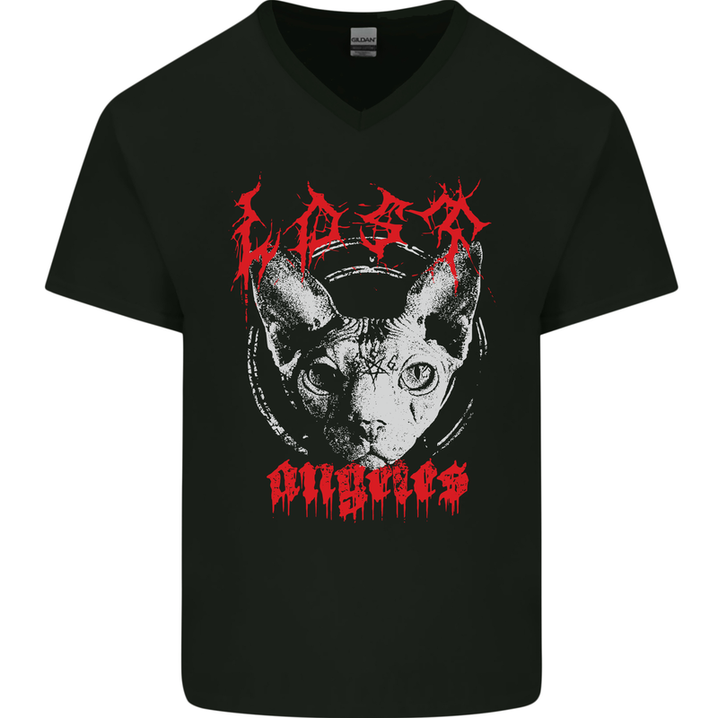 Lost Angels Demonc Evil Cat Heavy Metal Mens V-Neck Cotton T-Shirt Black
