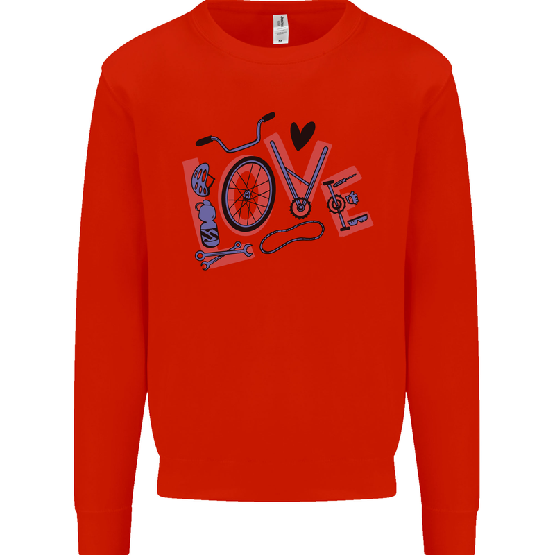 Love Cycling Funny Bicycle Bike Mens Sweatshirt Jumper Bright Red