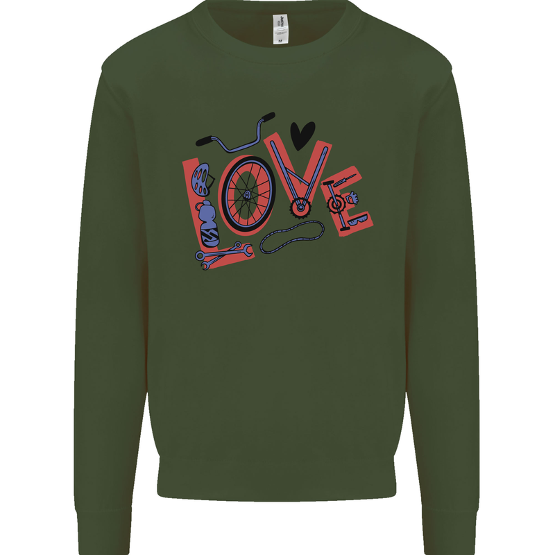 Love Cycling Funny Bicycle Bike Mens Sweatshirt Jumper Forest Green