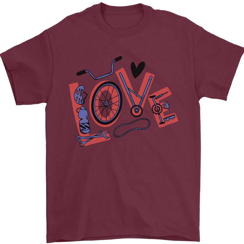 Love Cycling Funny Bicycle Bike Mens T-Shirt Cotton Gildan Maroon