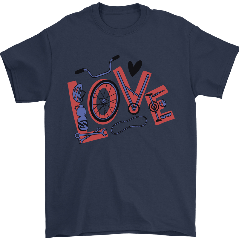 Love Cycling Funny Bicycle Bike Mens T-Shirt Cotton Gildan Navy Blue