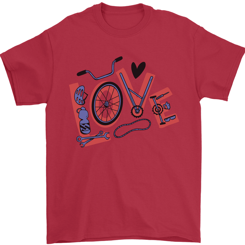 Love Cycling Funny Bicycle Bike Mens T-Shirt Cotton Gildan Red