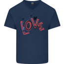 Love Cycling Funny Bicycle Bike Mens V-Neck Cotton T-Shirt Navy Blue