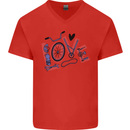 Love Cycling Funny Bicycle Bike Mens V-Neck Cotton T-Shirt Red