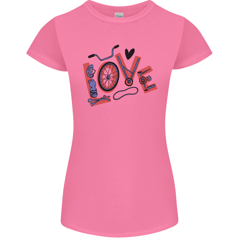 Love Cycling Funny Bicycle Bike Womens Petite Cut T-Shirt Azalea