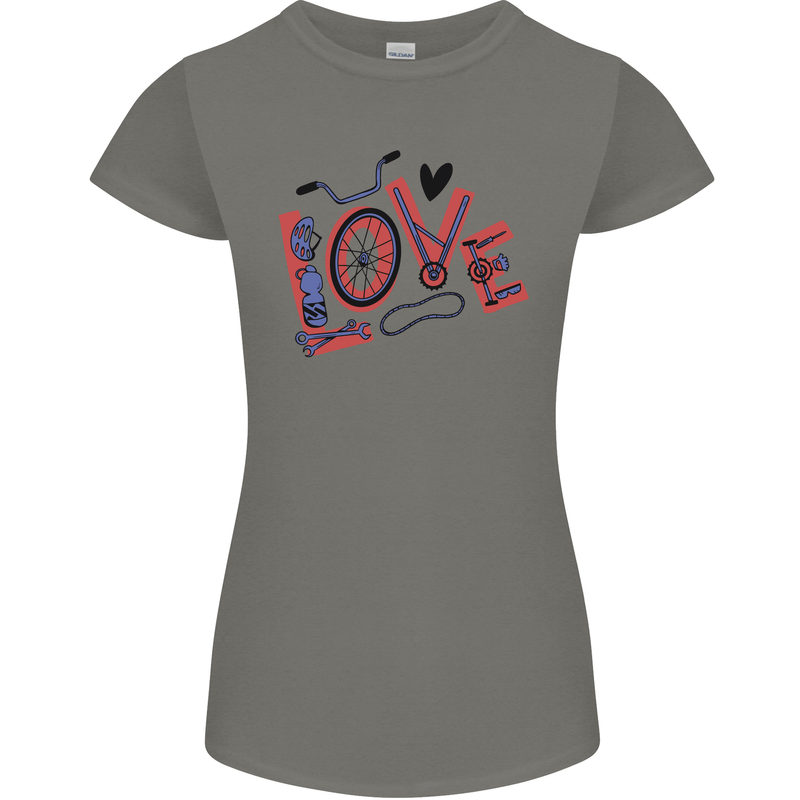 Love Cycling Funny Bicycle Bike Womens Petite Cut T-Shirt Charcoal