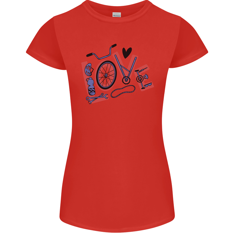 Love Cycling Funny Bicycle Bike Womens Petite Cut T-Shirt Red