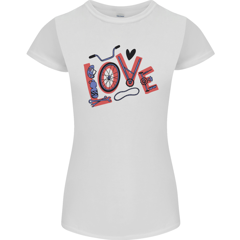 Love Cycling Funny Bicycle Bike Womens Petite Cut T-Shirt White
