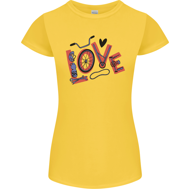 Love Cycling Funny Bicycle Bike Womens Petite Cut T-Shirt Yellow