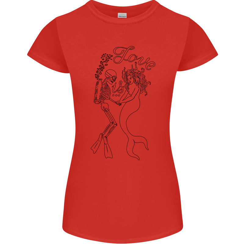 Love Is Scuba Diving Funny Diver Dive Womens Petite Cut T-Shirt Red