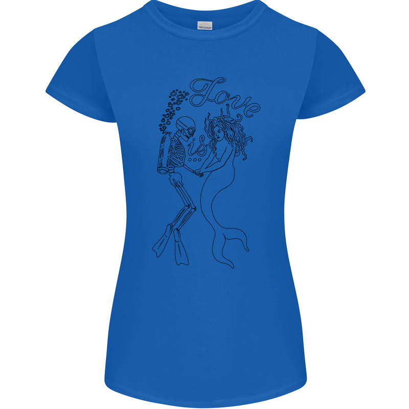 Love Is Scuba Diving Funny Diver Dive Womens Petite Cut T-Shirt Royal Blue