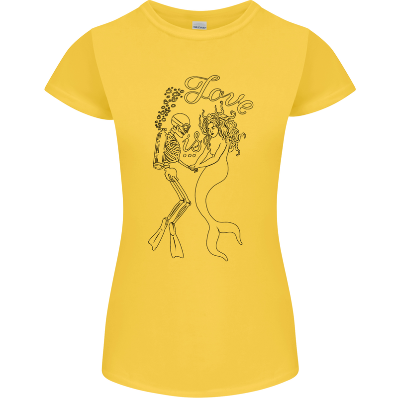 Love Is Scuba Diving Funny Diver Dive Womens Petite Cut T-Shirt Yellow