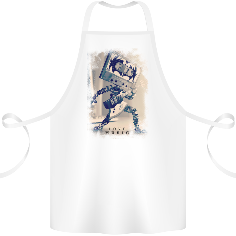 Love Music Rock n Roll Guitar Cotton Apron 100% Organic White