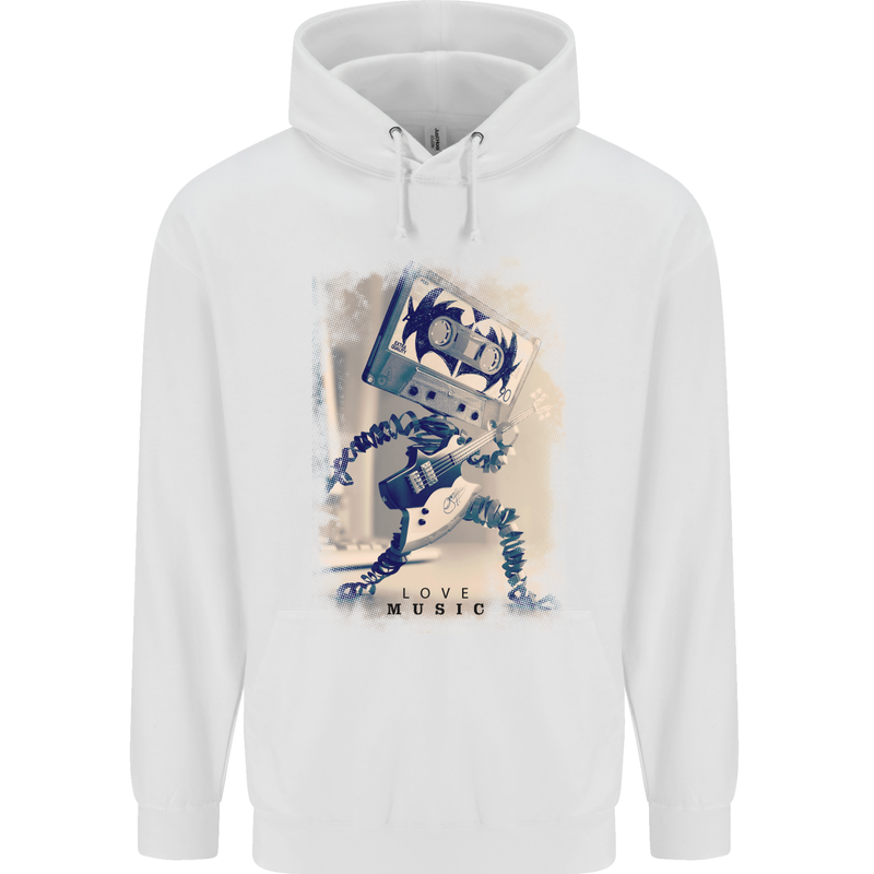 Love Music Rock n Roll Guitar Mens 80% Cotton Hoodie White